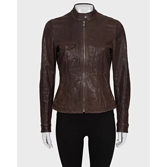 Dolce & Gabbana Brown Perforated Leather Jacket  Sz.42/M - Picture 1 of 4